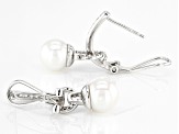 White Cultured Japanese Akoya Pearl & 0.42ctw White Zircon Rhodium Over Sterling Silver Earrings