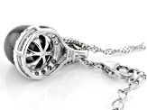Cultured Tahitian Pearl, Mystic Topaz 0.44ctw, & White Zircon 0.72ctw Rhodium Over Silver Pendant