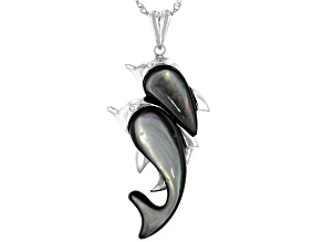 Tahitian Mother-of-Pearl Rhodium Over Sterling Silver Dolphin Pendant With Chain