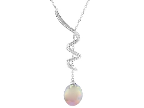 Lavender Cultured Kasumiga Pearl 11-12mm Rhodium Over Sterling Silver 18 Inch Necklace