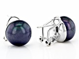 Black Cultured Freshwater Pearl 11-12mm Rhodium Over Silver Omega Earrings