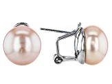 Pink Cultured Freshwater Pearl 11-12mm Rhodium Over Silver Omega Earring