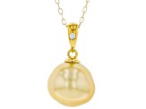 Golden Cultured South Sea Pearl With Diamond Accent 14k Yellow Gold Pendant With Chain