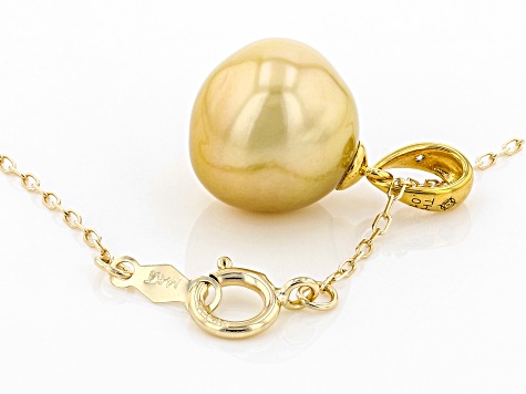 Golden Cultured South Sea Pearl With Diamond Accent 14k Yellow Gold Pendant With Chain