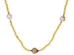 Genusis™ Cultured Freshwater Pearl & Champagne Crystal Rhodium Over Silver 32 Inch Necklace