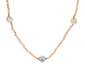 Genusis™ Cultured Freshwater Pearl & Pink Crystal Rhodium Over Silver 32 Inch Necklace