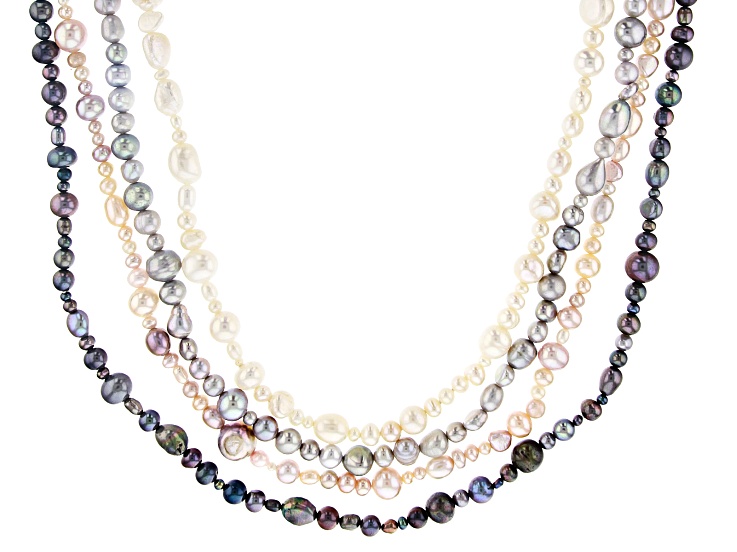 Handpicked A Quality Mixed Sizes Multicolor Freshwater Cultured Pearl Strand Endless 36 Necklace