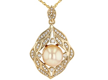 Picture of Golden Cultured South Sea Pearl & White Zircon 18k Yellow Gold Over Sterling Silver Pendant