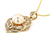 Golden Cultured South Sea Pearl & White Zircon 18k Yellow Gold Over Sterling Silver Pendant