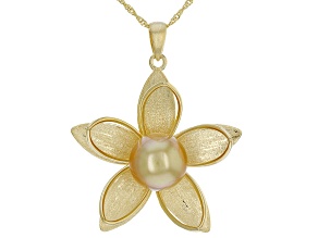 12mm Golden Cultured South Sea Pearl 18k Yellow Gold Over Sterling Silver Pendant with 18 inch Chain