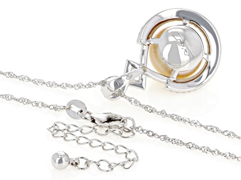Golden Cultured South Sea Pearl With Zircon Rhodium Over Sterling