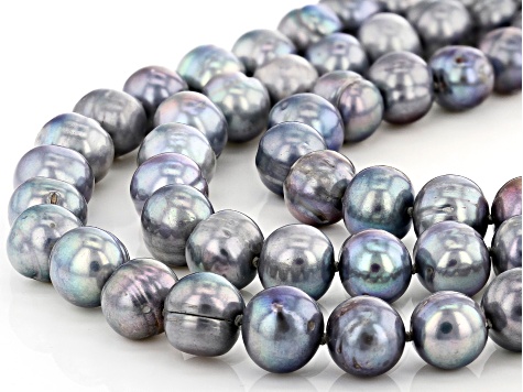 10-12mm Silver Cultured Freshwater Pearl Sterling Silver 18, 24, 36 inch Necklace & Earring Set