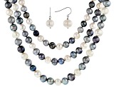 Dark Multi-Color Cultured Freshwater Pearl Sterling Silver 18, 24, 36 inch Necklace & Earring Set