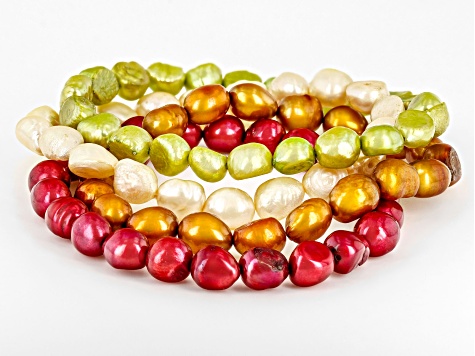 Multi-Color Cultured Freshwater Pearl Stretch Bracelet Set Of 10