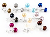 Multi-Color Cultured Freshwater Pearl Sterling Silver Earring Set Of 10