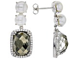 6.5-7mm White Cultured Freshwater Pearl With Topaz & Pyrite Doublet Rhodium over Silver Earrings