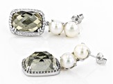 6.5-7mm White Cultured Freshwater Pearl With Topaz & Pyrite Doublet Rhodium over Silver Earrings