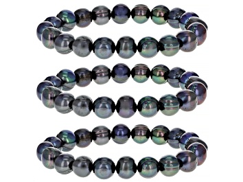 Picture of Black Cultured Freshwater Pearl 10-11 Stretch Bracelet Set of 3