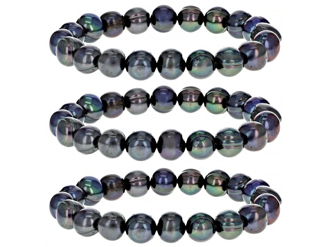 Black Cultured Freshwater Pearl 10-11 Stretch Bracelet Set of 3
