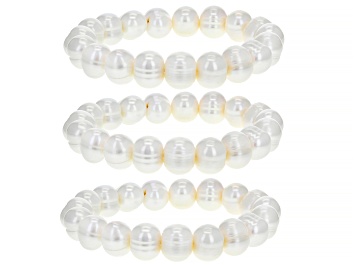 Picture of White Cultured Freshwater Pearl 10-11mm Stretch Bracelet Set of 3