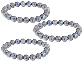 Silver Cultured Freshwater Pearl Stretch Bracelet Set of 3