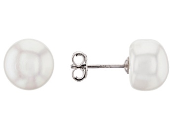 Picture of White Cultured Freshwater Pearl Rhodium Over Sterling Silver Stud Earrings