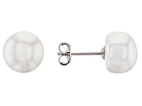White Cultured Freshwater Pearl Rhodium Over Sterling Silver Stud Earrings