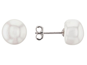 Picture of White Cultured Freshwater Pearl Rhodium Over Sterling Silver Stud Earrings