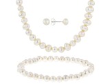 White Cultured Freshwater Pearl Sterling Silver 18 Inch Necklace, Bracelet, & Earring Set
