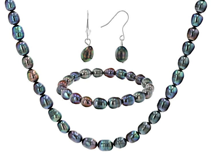 Black Cultured Freshwater Pearl Sterling Silver Necklace