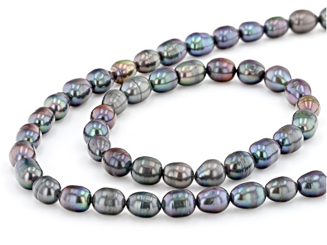 Black Cultured Freshwater Pearl Sterling Silver Necklace, Bracelet, & Earring Set