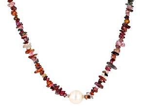 White Cultured Freshwater Pearl with Multi Color Spinel and Sapphire Rhodium Over Silver Necklace