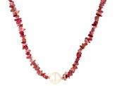 White Cultured Freshwater Pearl with Pink Tourmaline Rhodium Over Sterling Silver Necklace