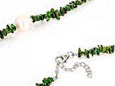 White Cultured Freshwater Pearl And Chrome Diopside Rhodium Over Sterling Silver Necklace