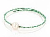 White Cultured Freshwater Pearl Zambian Emerald Stainless Steel Bracelet