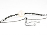 White Cultured Freshwater Pearl Platinum Color Diamonds Rhodium Over Sterling Bracelet