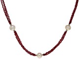 White Cultured Freshwater Pearl and 35ctw Garnet Rhodium Over Sterling Silver Necklace