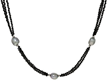 Black Cultured Freshwater Pearl Sterling Silver Necklace 9-10mm