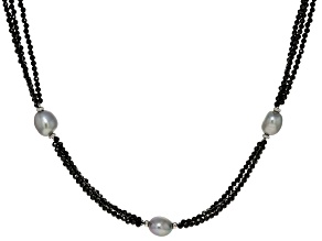 Platinum Cultured Freshwater Pearl and 35ctw Black Spinel Rhodium Over Sterling Silver Necklace