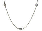 Platinum Cultured Freshwater Pearl & 30ctw Labrodorite Rhodium Over Sterling Silver Necklace