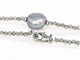 Platinum Cultured Freshwater Pearl & 30ctw Labrodorite Rhodium Over Sterling Silver Necklace