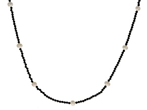 White Cultured Freshwater Pearl and 15ctw Black Spinel Rhodium Over Sterling Silver Necklace