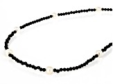 White Cultured Freshwater Pearl and 15ctw Black Spinel Rhodium Over Sterling Silver Necklace