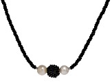 White Cultured Freshwater Pearl and Black Spinel Rhodium Over Sterling Silver Necklace