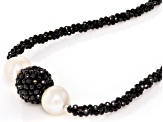 White Cultured Freshwater Pearl and Black Spinel Rhodium Over Sterling Silver Necklace