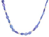 White Cultured Freshwater Pearl and Tanzanite Rhodium Over Sterling Silver Necklace