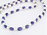 White Cultured Freshwater Pearl and Tanzanite Rhodium over Sterling Silver Necklace