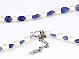 White Cultured Freshwater Pearl and Tanzanite Rhodium over Sterling Silver Necklace