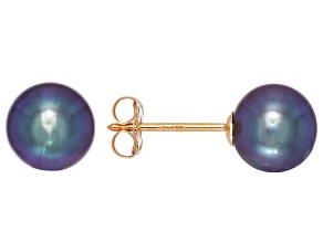6mm Black Cultured Freshwater Pearl 14k Yellow Gold Earrings