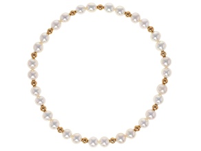 White Cultured Freshwater Pearl 10k Yellow Gold Stretch Bracelet